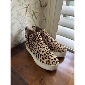 Steve Madden Sneakers Brown Black Animal Print Size 8 Real Fur Cow Hair